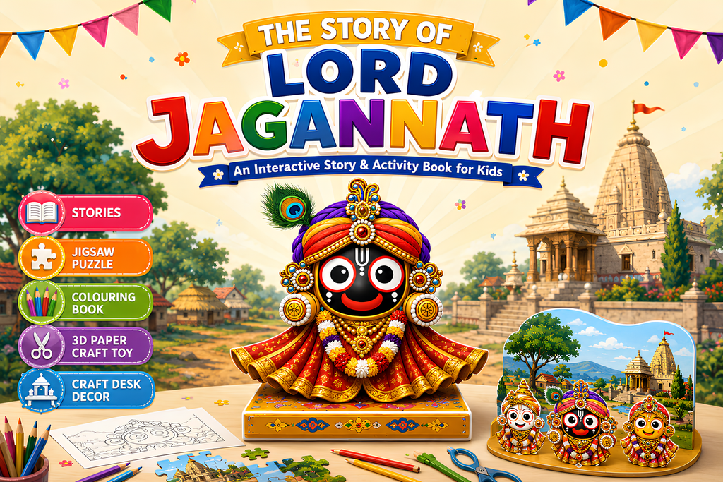 Lord Jagannath Interactive Story & Activity Book for Kids | Jigsaw Puzzle, Colouring Book, 3D Paper Craft Toy & Craft Desk Decor | Educational Learning Activity Kit